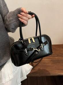 Bolsa Feminina Nova, Bolsa de Motocicleta Vintage com Rebite Estilo Europeu e Americano, com Detalhe Pregueado, Ombro Sólido em Forma de Lua Crescente e Bolsa Transversal para Mulheres, Bolsa de Motocicleta Y2K