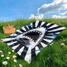 Abstract Black And White Flannel Throw Blanket,Outdoor Throws Blankets With Shark Tooth And Stripe Patterns For Decorative Wall Hanging And Stylish Picnic Gatherings In Minimalist Elegance - Multicolor - View 3