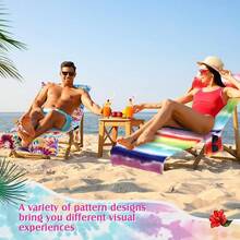 2 Pcs Lounge Chair Towel Cover With 3 Pockets, 85 X 30 Inch Beach Pool Chair Towels Microfiber Chaise Lounge Covers For Outdoor Summer Sunbathing Pool Beach Garden Lounger(Tie Dye) - 紮染 - 查看 5