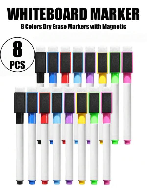 8pcs Dry Erase Markers With Magnetic Caps, Suitable For Office Whiteboard, Calendar, Fridge, Halloween & Christmas Gifts