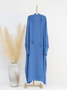 1件女士连帽长袍祈祷服，休闲宽松透气伊斯兰服饰，可作阿巴雅、希玛尔、卡夫坦、卡夫坦，适合日常穿着和送礼（抽绳颜色可能因生产批次不同而有所差异）春季 - 連帽長袍 - 查看 6