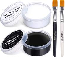 Pinturas corporales negras (70g) y blancas (70g) con 2 pinceles - set de pintura facial para maquillaje teatral, Halloween, maquillaje de carnaval, maquillaje de fiesta, resistente al agua y de larga duración.