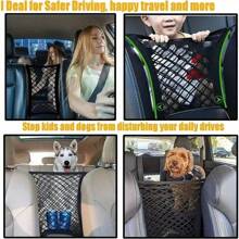 Barrera ajustable para asiento de coche de mascota - Red de almacenamiento multifuncional para el asiento trasero del vehículo, organizador a prueba de mascotas con bolsillos de malla, divisor de espacio entre asientos y accesorio de seguridad para mascotas