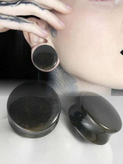 一对朋克黑曜石实心耳洞耳坠双喇叭形耳塞穿孔加固扩耳耳环身体饰品
