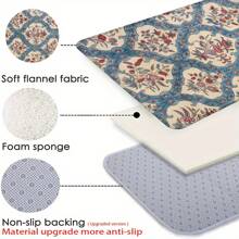 1pc Vintage Floral & Plant Printed Doormat, Soft Anti-Slip Absorbent Washable Kitchen Floor Mat, Low Pile Rectangular Household Decorative Carpet For Bathroom, Bedroom, Kitchen, Laundry Room