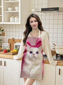 1 pièce Super mignon tablier de cuisine rose chat, tablier de cuisine haute qualité résistant aux salissures, convient aux chefs, jardiniers, cuisiniers, rôtisseurs, fleuristes, peintres, baristas, vêtements de travail résistants aux salissures, 65cm * 53cm * 53cm