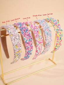 1 pezzo Fascia per capelli per ragazze di colore candy con strass e perle brillanti, fascia elastica antiscivolo larga, accessorio carino e morbido per capelli con decorazione a cuore, adatto per lavarsi il viso, regalo per le vacanze, per uso quotidiano