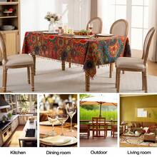 1件波西米亚风格桌布，防尘防水彩色面料，适用于厨房和餐厅装饰、节日派对和用餐、家居装饰、圣诞装饰 - 彩色 - 查看 5