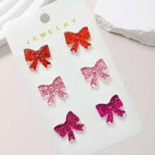 3 Pairs Fashion Sweet Style Butterfly Earrings, Shiny Bow Stud Earring Sets