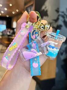 Sanrio 1 Stück Milchtee Tasse Flüssig-Quicksand Schlüsselanhänger, süßer Kawaii mädchenhafter Rucksack-Anhänger, Party Geschenk, Geburtstagsgeschenk