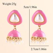 1 Pair Of Zinc Alloy Faux Pearl Fashionable Bohemian Earrings, Colored Enamel Retro Three-Dimensional Conical Small Pendant Earrings, Elegant Pearl Earrings And Stud Earrings Suitable For Daily Banquets, Beaches And Vacations