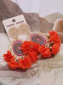 1 Pair Bohemian Romantic Floral Statement Earrings Women's Elegant Vintage Pattern Large Hoops For Holiday Fashion Jewelry