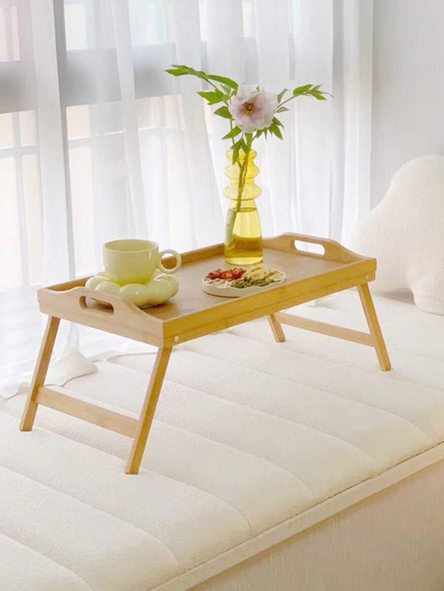 1 pieza Mesa plegable de bambú para picnic, bandeja portátil para desayuno/postre, adecuada para picnics, sofá, cama, exteriores, jardín, camping, versátil para comida/escritorio de ordenador, regalo para el Día del Padre y Día de la Madre (material natural con textura irregular, tapas de accesorios no fijos)