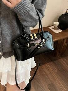 Bolsa Feminina Nova, Bolsa de Motocicleta Vintage com Rebite Estilo Europeu e Americano, com Detalhe Pregueado, Ombro Sólido em Forma de Lua Crescente e Bolsa Transversal para Mulheres, Bolsa de Motocicleta Y2K