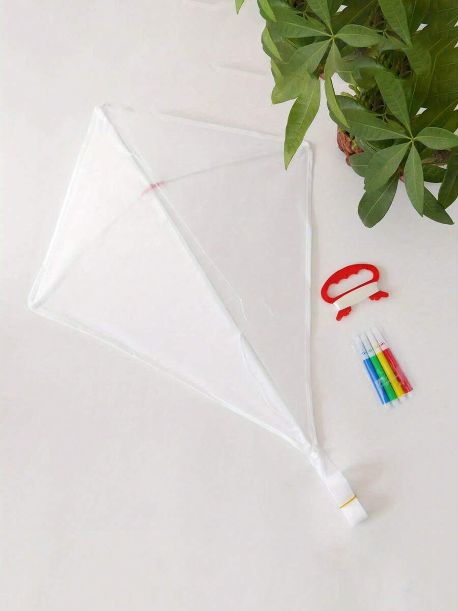 1set, DIY Rhombus Long Tail Kite With 30 Meters Kite Line Board & 4 Color Pens, Outdoor Fun And Creative Activity Supplies - Multicolor - View 1