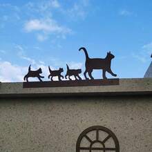 猫咪家庭金属花园庭院标志，独特的园艺栅栏装饰板 - 黑色 - 查看 1