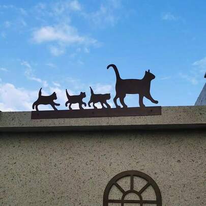猫咪家庭金属花园庭院标志，独特的园艺栅栏装饰板
