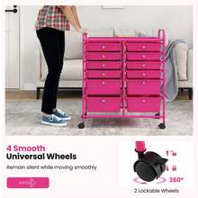 12 Drawers Rolling Cart Storage Mutlicolor Scrapbook Paper Studio Organizer Bins - Hot Pink - View 2