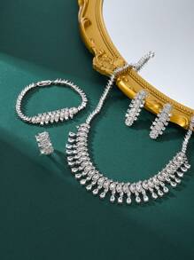 4 pièces/Set Parure de bijoux mode Arabie Saoudite, collier pendentif goutte d'eau avec micro-pavé de zircone blanche/bleue/verte, accessoires de mariage de mariée