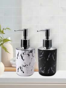 5 PIÈCES/9 PIÈCES Ensemble d'accessoires de salle de bain à motif marbre, comprenant un porte-brosse à dents, un distributeur de savon, un porte-savon, un verre, des bouteilles rechargeables, une poubelle et un porte-brosse de toilette. Décoration de salle de bain, décoration d'automne, rentrée scolaire