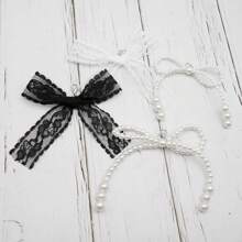 8pcs Lace Bow Shoe Charms For Sneakers Pearl Shoelace Black White Bow Pendant Accessories Decorations Clips Jewelry For Keychain Cellphone Strap