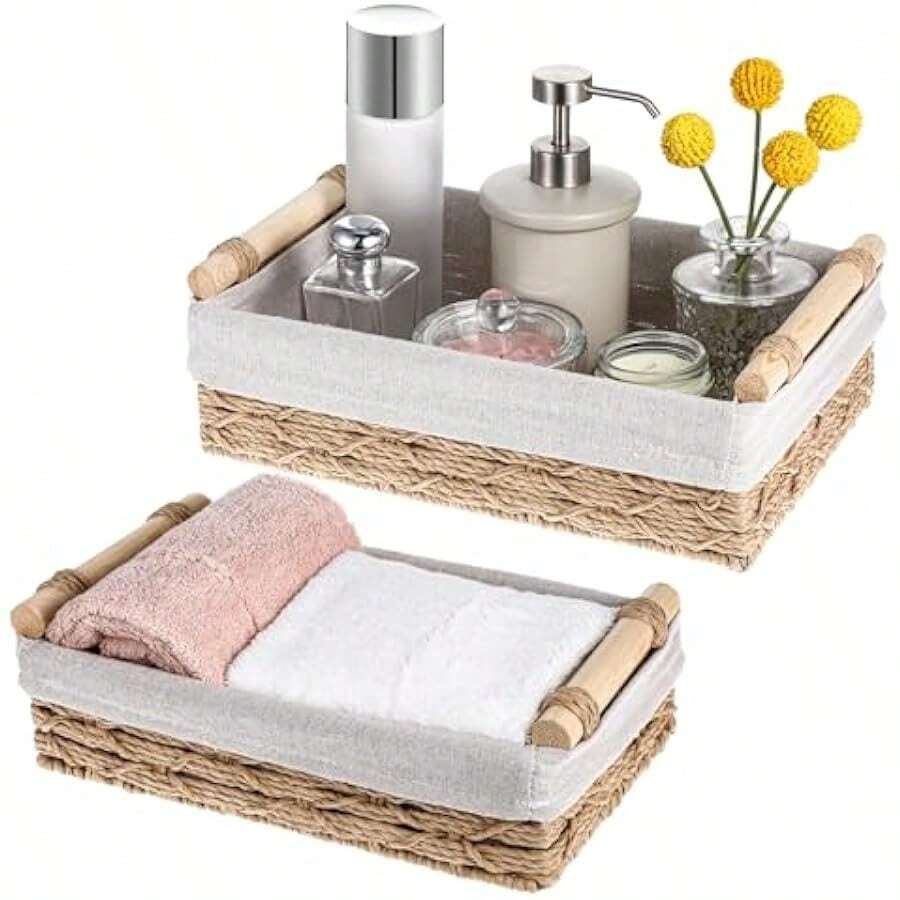 Cestas De Baño Para Organizar Cestas De Mimbre Para Organizar Con Asa Cestas De Decoracion Bohemia Cesta De Papel Higienico Cesta Decorativa Tejida Para Encimera Tanque De Inodoro - As Pic - View 1