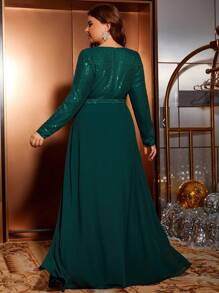 Vestido Longo Maxie de Chiffon com Renda e Paetês, Vestido de Festa Elegante em Plus Size