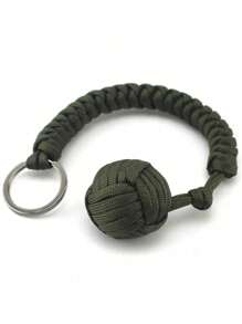 1pc Steel Monkey Fist Self-Defense Keychain With Braided Umbrella Rope For Outdoor Safety And Protection Camping Camping Stuff