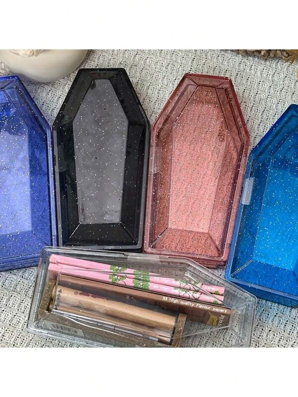 1pc/2pcs Unique Coffin Shaped Transparent Cigarette Case, 3 Color Options, Portable Storage Box, Mini Star Pattern, Fresh & Simple, Suitable For Women Everyday Use, Holiday Gift
