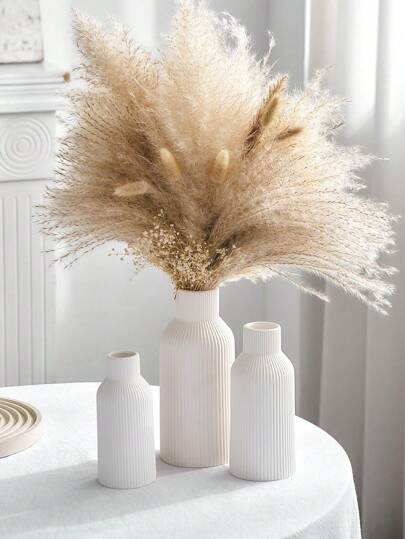 1pc Wit Ceramic Vase, Boho Vases Home Moderne Farmho Vase Pampas Grass, Flowers, ative Centerpieces Wedding Living Room Bedroom Coffee Tafel Shelf Entryway Flower Glass view 4