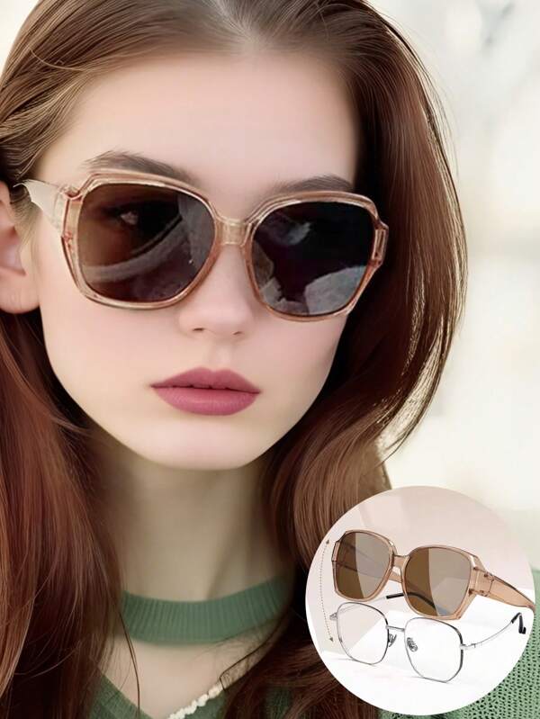 1pc Special Glasses For Myopia, Large-Frame Fashion Glasses For Men And Women, Full-Cover Glasses Accessories, Men And Women's Fashion Glasses Are Suitable For Summer Sun Protection, Beach Vacations, Outdoor Sports, Parties, Travel, Self-Driving, Fishing, Street Photography Decoration Accessories, Glasses In A Variety Of Colors (Brown Fashion Glasses, Black Glasses, Purple Glasses, Red Glasses,) For Summer Beach Vacation,Outdoor,Travel