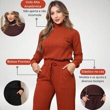 SILK ROUTE Women's Wool Set, Wide Leg Trousers And Turtleneck Blouse, Winter - Mocha Brown - View 6