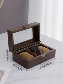 1pc Elegant Wood Grain Leather Watch Storage Box With Glass Window For Stylish Watch And Bracelet Display, Perfect For Valentine's Day, Back To School, Christmas, And New Year Gift Giving, Ideal For Watch Collectors And Fashion Enthusiasts, Organize Your Timepieces With Class And Sophistication