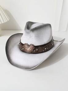 1pc Women's Heart-Shaped Belt Decor Western Cowboy Hat, Straw Hat, Spring Autumn New Versatile Sun Visor Outdoor Sun Protection Hat, Beach Hat, Suitable For Daily Wear, Beach Trip, Travel, Photo Shoot, Fashionable - Straw Hat - View 11
