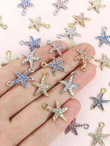 10pcs/Set Fashionable Multi-Color Crystal Studded Starfish/Fish Tail Pendant, Summer Beach Casual Vacation Necklace, Bracelet, Anklet, Earrings And Travel Souvenir DIY Marine Life Inspired Alloy Pendant - Perfect For Ocean Themed Decor - Starfish - View 8