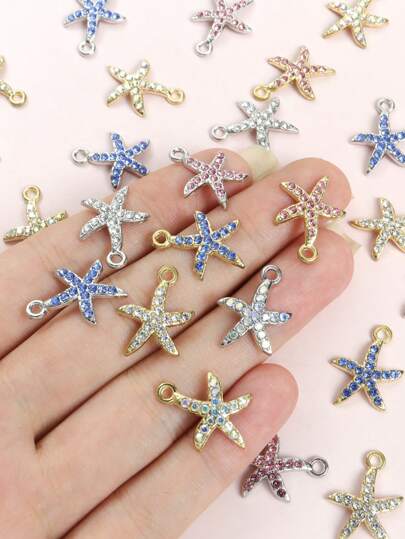 10 Peças Fashion 3 Cores Pingentes de Estrela do Mar Incrustados de Strass, Colares, Pulseiras, Tornozeleiras e Brincos de Corrente de Clavícula para Verão, Praia, Férias, Decoração Marinha Inspirada em Vida Marinha - Perfeito para Decorações com Tema Oceânico