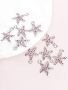 10pcs/Set Fashionable Multi-Color Crystal Studded Starfish/Fish Tail Pendant, Summer Beach Casual Vacation Necklace, Bracelet, Anklet, Earrings And Travel Souvenir DIY Marine Life Inspired Alloy Pendant - Perfect For Ocean Themed Decor - Starfish - View 10