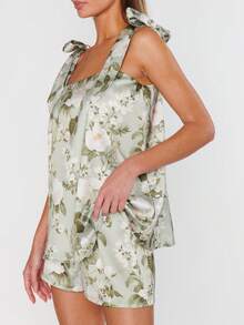 Womens Floral Pajama Sets Ruffle Trim Cami Top And Shorts 2 Piece Sleepwear Set Pjs - 綠色 - 查看 4