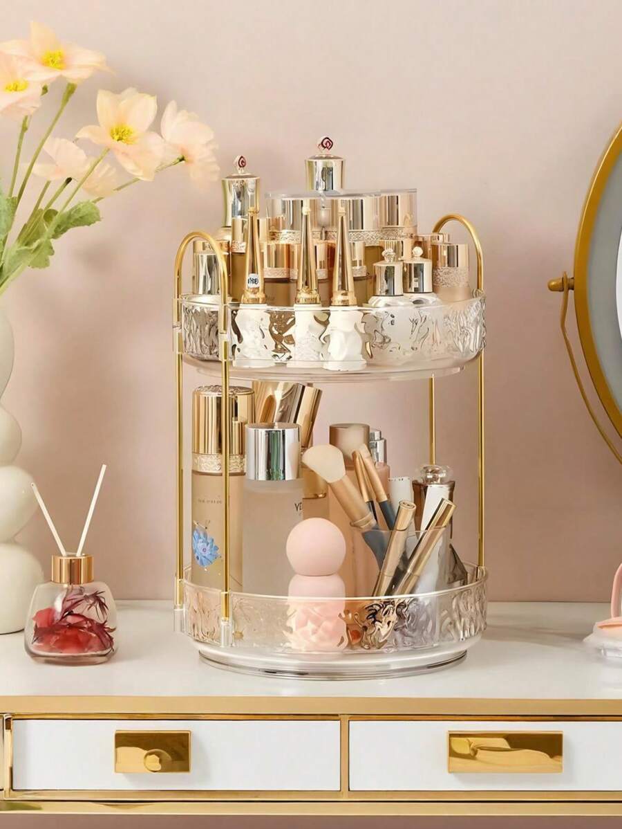 Rotating Cosmetic Storage Box, Bathroom Rotating Makeup Rack, Large Capacity Makeup Storage Vanity Organizer, Suitable For Cosmetics, Perfume, Skin Care, Lipstick (Transparent),For Holiday Beach, Bathroom Collection, Bedroom Collection, Large Capacity