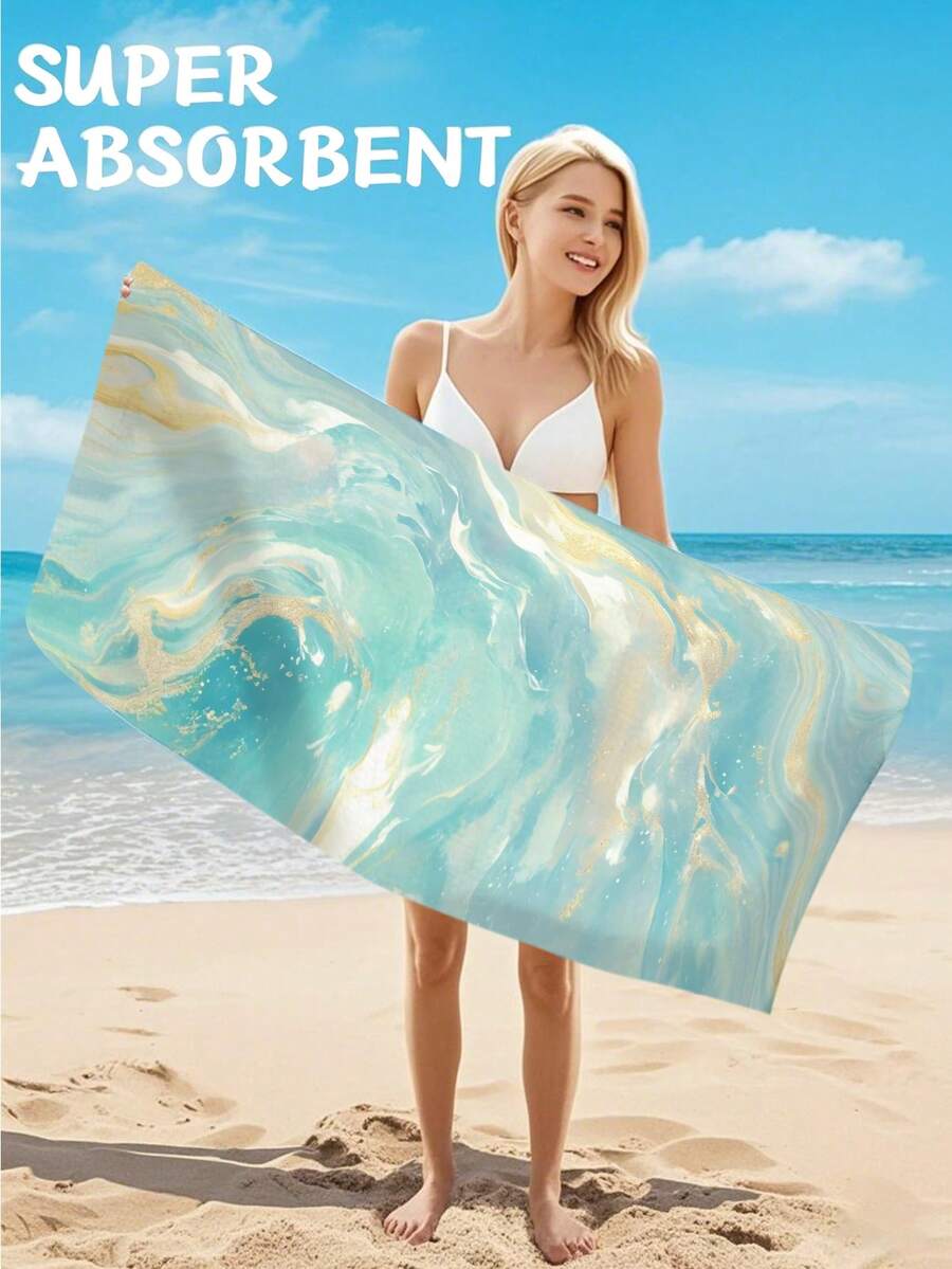 1pc Soft, Absorbent, Multi-Purpose, Quick-Dry Beach Towel With Rainbow Design, Suitable For Beach And Pool - Tropical Style, Machine Washable, Fade Resistant Bathroom Decor Summer - Multicolor - View 1