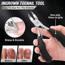 Toenail Clippers Seniors Thick Toenails, Aucurwen Heavy Duty Toe Nail Clippers Adult Thick Nails Long Handle, Large Toenail Clippers Thick Nails 7Pcs - Black - View 3