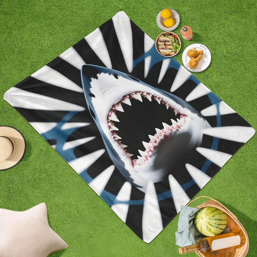 Abstract Black And White Flannel Throw Blanket,Outdoor Throws Blankets With Shark Tooth And Stripe Patterns For Decorative Wall Hanging And Stylish Picnic Gatherings In Minimalist Elegance - Multicolor - View 1