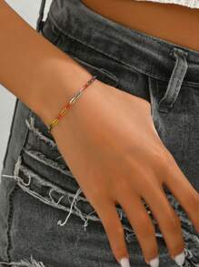 1 pieza Brazalete de cadena de cobre de colores a la moda, accesorio casual diario unisex, regalo para ocasiones especiales