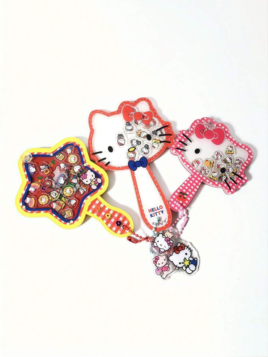 Hello Kitty Espejo colgante de acrílico con movimiento de Hello Kitty, espejo de maquillaje portátil, decoración creativa de estilo retro DIY para llavero, bolso y otros usos