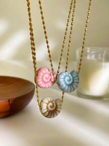 Nuevo collar de mujer de acero inoxidable con cuentas y colgante de concha cerámica, collar de moda multicolor personalizado para vacaciones, viajes y uso diario