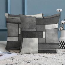 2pcs Modern Black Grey Geometric Throw Pillow Covers, 45x45cm,Polyester Peach Skin, Zip Closure - Perfect For Living Room & Bedroom Decor (Inserts Not Included)