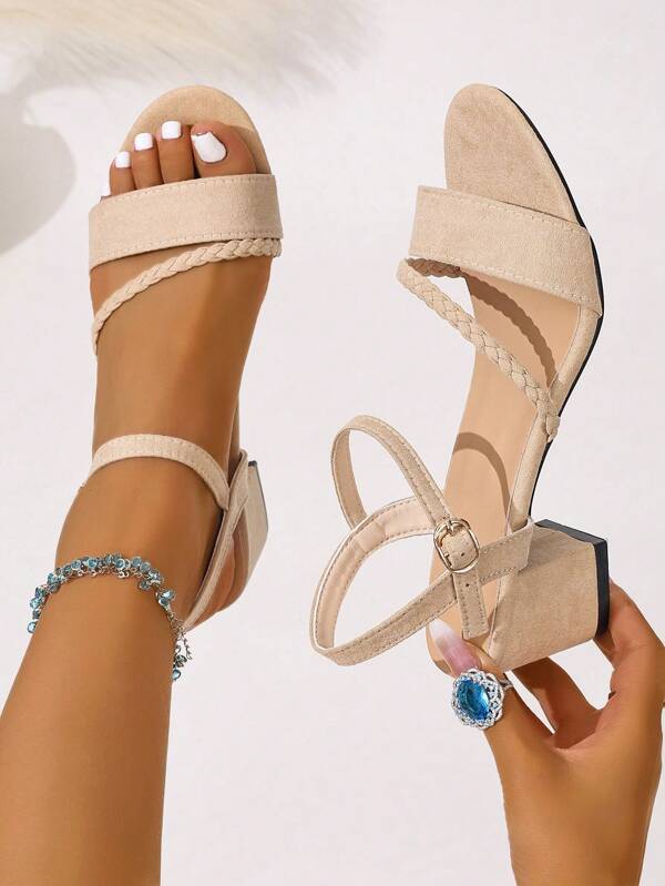Sandalias de tacón alto de dedo abierto sexy tejidas para mujeres