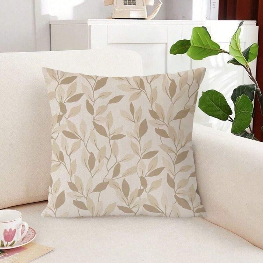 1 PC Beige And Light Brown Leaf Pattern Pillow Cover, Simple Daily Bedroom Decoration, Living Room Decoration, Sofa Chair Cushion Cover - Multicolor - View 1