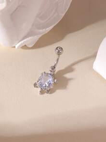 1pc Stylish Stainless Steel Cute Turtle Zirconia Belly Button Rings, Suitable For Women's Daily Wear