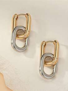 Fashionable Gold Geometric Square Earrings, Women Metal Hoop Jewelry
